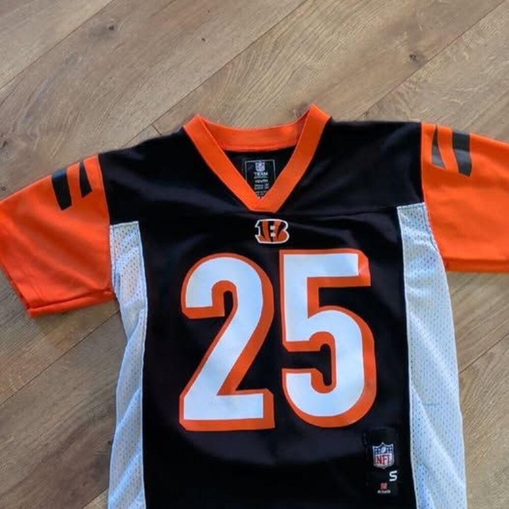 NFL Kids Jersey in Black, Orange & White #25, YS